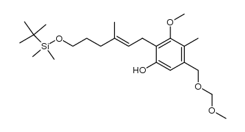 (E)-2-(6-(tert-butyldimethylsiloxy)-3-methyl-2-hexenyl)-3-methoxy-5-(methoxymethoxymethyl)-4-methylphenol结构式