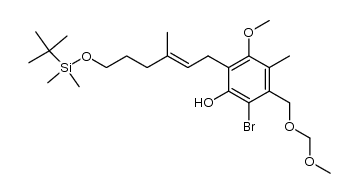 (E)-2-bromo-6-(6-(tert-butyldimethylsiloxy)-3-methyl-2-hexenyl)-5-methoxy-3-(methoxymethoxymethyl)-4-methylphenol结构式
