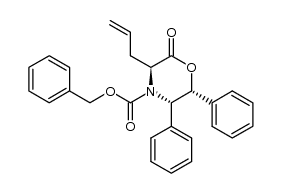 (3S,5S,6R)-4-(benzyloxycarbonyl)-5,6-diphenyl-3-(2'-propenyl)-2,3,5,6-tetrahydro-4H-1,4-oxazin-2-one结构式