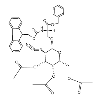 N-(9-fluorenylmethyloxycarbonyl)-O-(3,4,6-tri-O-acetyl-2-azido-2-deoxy-α-D-galactopyranosyl)-L-serine benzyl ester结构式