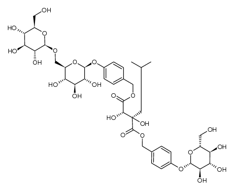 (-)-(2R,3S)-1-(4-β-D-glucopyranosyloxybenzyl)-4-{4-[β-D-glucopyranosyl-(1->6)-β-D-glucopyranosyloxy]benzyl}-2-isobutyltartrate结构式