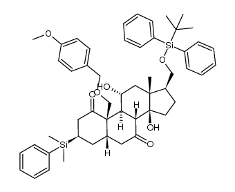 (3R,5R,8R,9S,10S,11R,13R,14S,17S)-17-(((tert-butyldiphenylsilyl)oxy)methyl)-3-(dimethyl(phenyl)silyl)-11,14-dihydroxy-10-(((4-methoxybenzyl)oxy)methyl)-13-methyltetradecahydro-1H-cyclopenta[a]phenanthrene-1,7(2H)-dione结构式