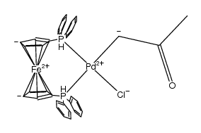 [Pd(acetonyl)Cl(bis(diphenylphosphino)ferrocene)]结构式
