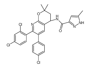 N-[(4R)-6-(4-Chlorophenyl)-7-(2,4-dichlorophenyl)-2,2-dimethyl-3, 4-dihydro-2H-pyrano[2,3-b]pyridin-4-yl]-5-methyl-1H-pyrazole-3-ca rboxamide结构式