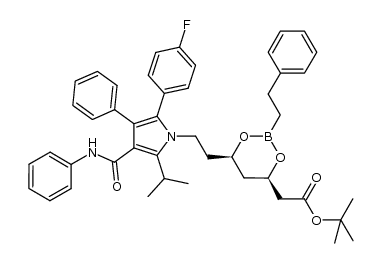 ((4R,6R)-6-(2-[2-(4-fluoro-phenyl)-5-isopropyl-3-phenyl-4-phenylcarbamoyl-pyrrole-1-yl]-ethyl)-2-phenethyl-[1,3,2]dioxaborinane-4-yl)-acetic acid t-butyl ester结构式