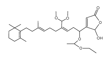 4-((7E)-4-(dimethoxymethyl)-1-(1-ethoxyethoxy)-8-methyl-10-(2,6,6-trimethylcyclohex-1-en-1-yl)deca-3,7-dien-1-yl)-5-hydroxyfuran-2(5H)-one结构式