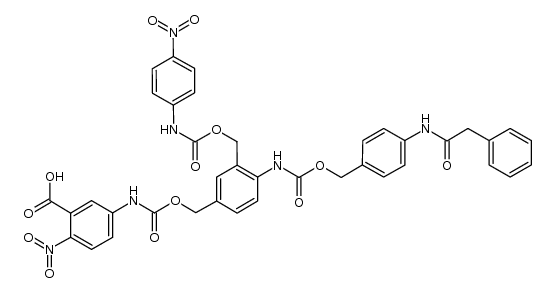 2-nitro-5-((((3-((((4-nitrophenyl)carbamoyl)oxy)methyl)-4-((((4-(2-phenylacetamido)benzyl)oxy)carbonyl)amino)benzyl)oxy)carbonyl)amino)benzoic acid结构式