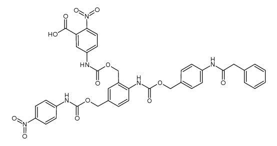 2-nitro-5-((((5-((((4-nitrophenyl)carbamoyl)oxy)methyl)-2-((((4-(2-phenylacetamido)benzyl)oxy)carbonyl)amino)benzyl)oxy)carbonyl)amino)benzoic acid结构式