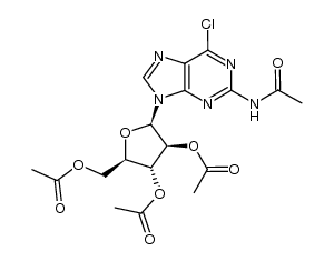 2-acetamido-6-chloro-9-(2,3,5-O-triacetyl-β-D-arabinofuranosyl)purine结构式