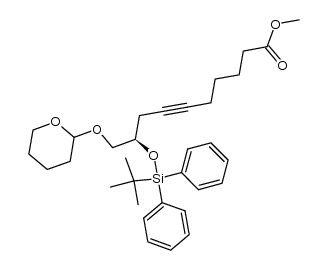 (9R)-methyl 9-((tert-butyldiphenylsilyl)oxy)-10-((tetrahydro-2H-pyran-2-yl)oxy)dec-6-ynoate结构式