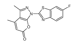 1-(6-fluoro-1,3-benzothiazol-2-yl)-3,4-dimethylpyrano[2,3-c]pyrazol-6-one结构式