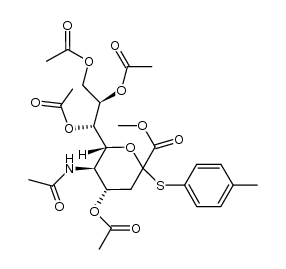 methyl (p-tolyl 5-acetamido-4,7,8,9-tetra-O-acetyl-3,5-dideoxy-2-thio-D-glycero-D-galacto-2-nonulopyranosyl)onate结构式