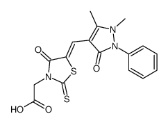 {(5E)-5-[(1,5-Dimethyl-3-oxo-2-phenyl-2,3-dihydro-1H-pyrazol-4-yl )methylene]-4-oxo-2-thioxo-1,3-thiazolidin-3-yl}acetic acid结构式