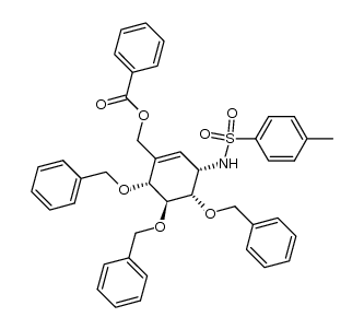 ((3S,4S,5S,6R)-4,5,6-tris(benzyloxy)-3-(4-methylphenylsulfonamido)cyclohex-1-en-1-yl)methyl benzoate结构式