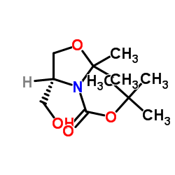 (R)-4-羟基甲基-2,2-二甲基噁唑啉-3-羧酸叔丁酯结构式