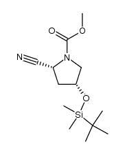(2R,4R)-4-<(tert-Butyl)dimethylsilyloxy>-2-cyanopyrrolidin-1-carbonsaeure-methylester结构式