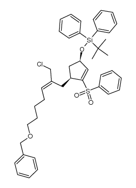 (((1R,4S)-4-((E)-7-(benzyloxy)-2-(chloromethyl)hept-2-en-1-yl)-3-(phenylsulfonyl)cyclopent-2-en-1-yl)oxy)(tert-butyl)diphenylsilane结构式