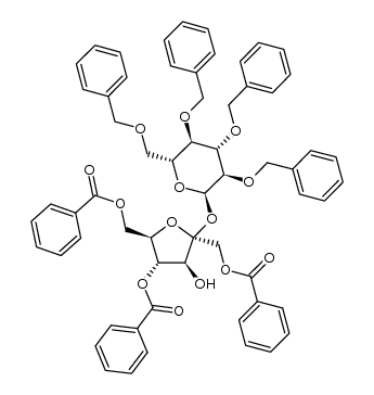 (1,4,6-tri-O-benzoyl-β-D-fructofuranosyl) 2,3,4,6-tetra-O-benzyl-α-D-glucopyranoside结构式