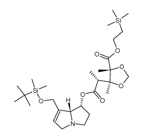 (4R,5S)-2-(trimethylsilyl)ethyl 5-((R)-1-(((1R,7aR)-7-(((tert-butyldimethylsilyl)oxy)methyl)-2,3,5,7a-tetrahydro-1H-pyrrolizin-1-yl)oxy)-1-oxopropan-2-yl)-4,5-dimethyl-1,3-dioxolane-4-carboxylate结构式