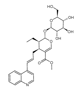 methyl (2S,3R,4S)-3-ethyl-4-((E)-3-(quinolin-4-yl)allyl)-2-(((2R,3S,4R,5R,6S)-3,4,5-trihydroxy-6-(hydroxymethyl)tetrahydro-2H-pyran-2-yl)oxy)-3,4-dihydro-2H-pyran-5-carboxylate结构式