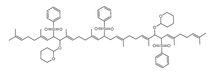 8,16,25-tris(benzenesulfonyl)-2,6,10,14,19,23,27,31-octamethyl-2,6,10,14,18,22,26,30-dotriacontaoctaene-9,24-diol, bis(tetrahydropyranyl) ether结构式