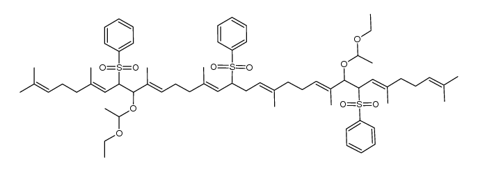 8,16,25-tris(benzenesulfonyl)-2,6,10,14,19,23,27,31-octamethyl-2,6,10,14,18,22,26,30-dotriacontaoctaene-9,24-diol, bis(1-ethoxyethyl) ether结构式