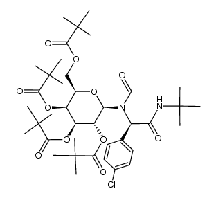 N-formyl-N-(2,3,4,6-tetra-O-pivaloyl-β-D-galactopyranosyl)-(R)-p-chloro-phenylglycine-N'-tert-butyl-amide结构式