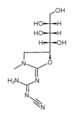 2-cyano-1-((S)-3-methyl-5-((1S,2R,3R)-1,2,3,4-tetrahydroxybutyl)oxazolidin-2-ylidene)guanidine结构式