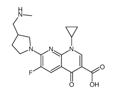 1-cyclopropyl-6-fluoro-7-[3-(methylaminomethyl)pyrrolidin-1-yl]-4-oxo-1,8-naphthyridine-3-carboxylic acid结构式