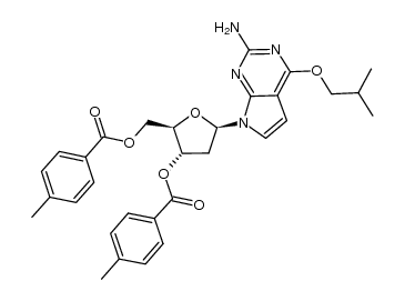 2-amino-7-[2-deoxy-3,5-di-O-(p-toluoyl)-β-D-erythro-pentofuranosyl]-4-isobutoxy-7H-pyrrolo[2,3-d]pyrimidine结构式