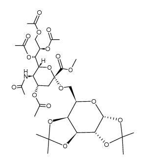 O-[methyl(5-acetamido-4,7,8,9-tetra-O-acetyl-3,5-dideoxy-D-glycero-&alpha;-D-galacto-2-nonulopyranosyl)onate]-(2->6)-1,2,3,4-di-O-isopropylidene-&alpha;-D-galactopyranose结构式