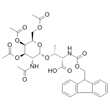 N-芴甲氧羰基-O-beta-(2-乙酰氨基-2-脱氧-3,4,6-三-O-乙酰基-alpha-D-吡喃半乳糖基)-L-苏氨酸结构式