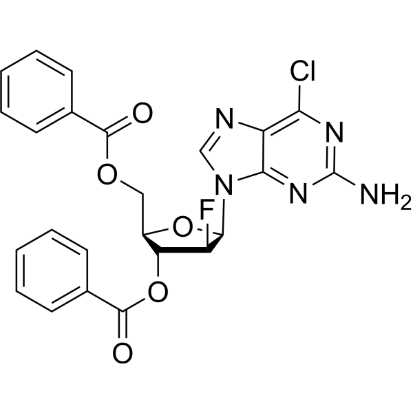 2-Amino-6-chloropurine-9-beta-D-(2'-deoxy-3',5'-di-O-benzoyl-2'-fluoro)arabinoriboside结构式