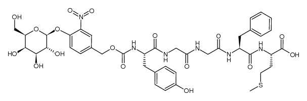 (5S,14S,17S)-14-benzyl-5-(4-hydroxybenzyl)-17-(2-(methylthio)ethyl)-1-(3-nitro-4-(((2S,3R,4S,5R,6R)-3,4,5-trihydroxy-6-(hydroxymethyl)tetrahydro-2H-pyran-2-yl)oxy)phenyl)-3,6,9,12,15-pentaoxo-2-oxa-4,7,10,13,16-pentaazaoctadecan-18-oic acid结构式