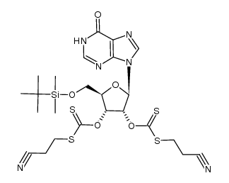 5'-O-(tert-butyldimethylsilyl)-2',3'-bis-O-[[(β-cyanoethyl)thio]thiocarbonyl]inosine结构式