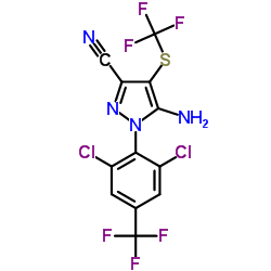 5-氨基-1-(2,6-二氯-对三氟甲基苯胺基)-3-腈-4-三氟甲基硫基吡唑结构式