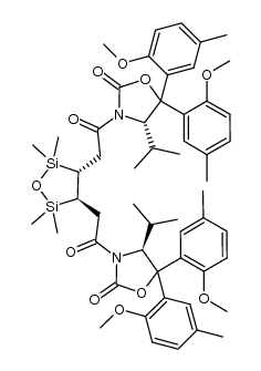 (4S,4'S)-3,3'-(2,2'-((3R,4R)-2,2,5,5-tetramethyl-1,2,5-oxadisilolane-3,4-diyl)bis(acetyl))bis(4-isopropyl-5,5-bis(2-methoxy-5-methylphenyl)oxazolidin-2-one)结构式