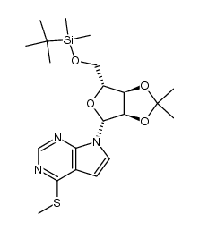 7-[5-O-[(1,1-dimethylethyl)dimethylsilyl]-2,3-O-(1-methylethylidene)-β-D-ribofuranosyl]-4-(methylthio)-7H-pyrrolo[2,3-d]pyrimidine结构式