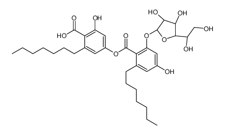 4-[2-[(2S,3R,4R)-5-[(1R)-1,2-dihydroxyethyl]-3,4-dihydroxyoxolan-2-yl]oxy-6-heptyl-4-hydroxybenzoyl]oxy-2-heptyl-6-hydroxybenzoic acid结构式