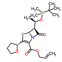6-(1'-叔丁基二甲基硅氧乙基)-3-(2''-四氢呋喃基)-7-氧代-4-硫-1-氮杂双环[3.2.0]庚-2-烯-2-羧酸烯丙酯结构式