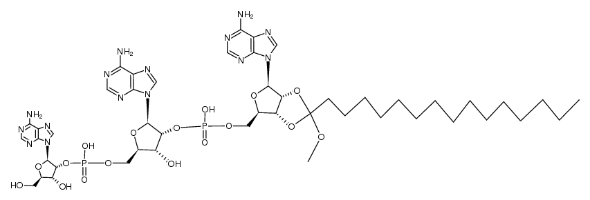 adenylyl-(2'-5')-adenylyl-(2'-5')-2',3'-O-(1-methoxyhexadecylidene)adenosine结构式