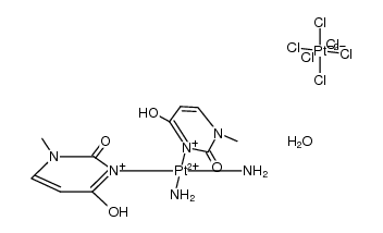 {(NH3)2 platinum(II)(2-oxo-4-hydroxo-1-methyluracil)2}(PtCl6)*2H2O结构式
