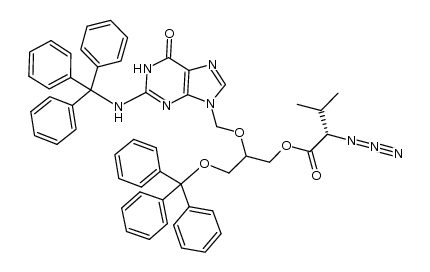 N-trytil-2-(2-amino-1,6-dihydro-6-oxopurin-9-yl)methoxy-3-trityloxy-1'-propanyl-2'-(S)-azido-3'-methylbutanoate结构式