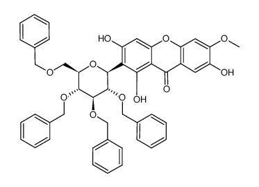 2-C-(2,3,4,6-tetra-O-benzyl-β-D-glucopyranosyl)-6-methoxy-1,3,7-trihydroxyxanthone结构式