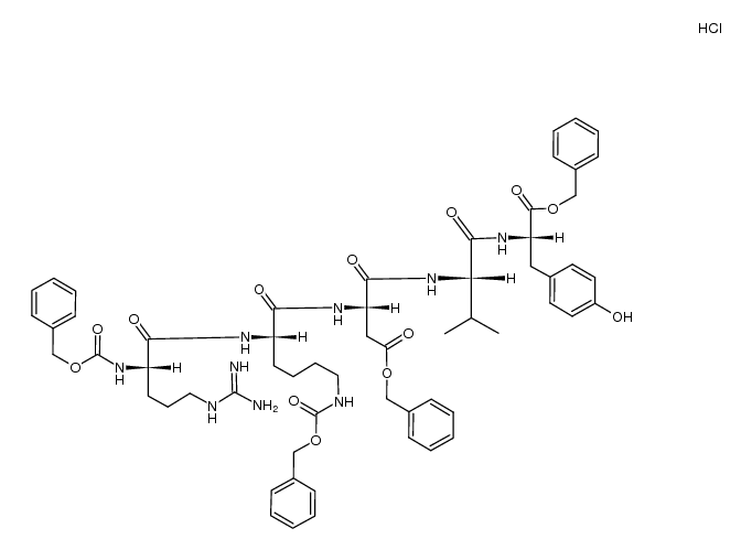 Cbz-Arg(HCl)-Lys(Cbz)-Asp(OBzl)-Val-Tyr-OBzl结构式