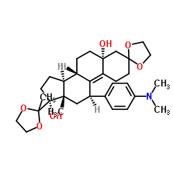 3,3,20,20-双(亚乙二氧基)-5α,17α-二羟基-11β-[4-(N,N-二甲基氨基)-苯基]-19-去甲孕甾-9(11)-烯结构式