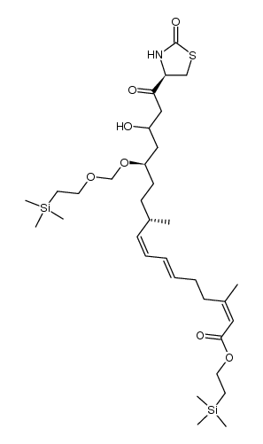 (2Z,6E,8Z,10S,13R)-2-(trimethylsilyl)ethyl 15-hydroxy-3,10-dimethyl-17-oxo-17-((R)-2-oxothiazolidin-4-yl)-13-((2-(trimethylsilyl)ethoxy)methoxy)heptadeca-2,6,8-trienoate结构式
