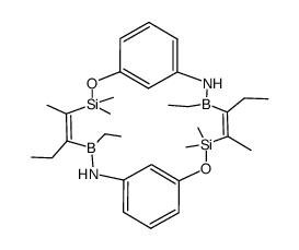 (4E,11E)-5,6,12,13-tetraethyl-3,3,4,10,10,11-hexamethyl-2,9-dioxa-7,14-diaza-3,10-disila-6,13-dibora-1,8(1,3)-dibenzenacyclotetradecaphane-4,11-diene结构式