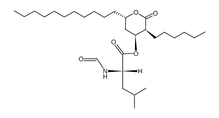 N-甲酰基-L-亮氨酸(3S,4S,6S)-3-己基四氢-2-氧代-6-十一烷基-2H-吡喃-4-基酯结构式