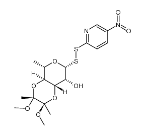 5-nitro-2-pyridyl 3,4-O-(2,3-dimethoxybutane-2,3-diyl)-α-L-rhamnopyranosyl disulfide结构式